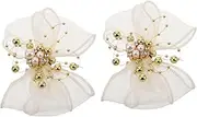 [Beaupretty] 2pcs Detachable Faux Pearl Bow Shoe Clips Stylish Charms for Heels Interchangeable Design for Weddings Proms and Daily Wear Comfortable Mesh and Material