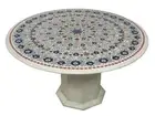 42" Marble Table Top Semi Precious Stones Inlay Handicraft With Marble Stand
