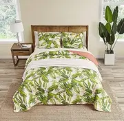 [Tommy Bahama] King Quilt Set, Reversible Cotton Bedding with Matching Shams, Coastal Home Decor for All Seasons (Aregada Dock Ecru Beige, King)