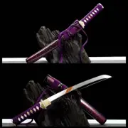 9260 Carbon Steel Japanese Tanto Mirror Blade Purple Samurai Mini Sword SharpHOT