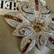 Rare VTG Napier Clear Pave’ Butterscotch Baguette Silver Gold Plate Brooch Pin