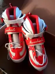 ROLLER SKATES ADJUSTABLE~RED WHITE~AEROWHEELS~YOUTH 1-4 KIDS+PADS~LED LIGHTS SET