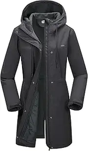 [33,000ft] Women’s Lightweight Softshell Jacket with Hood Waterproof Ladies Functional Jacket Fleece Lined Windbreaker Breathable Raincoat Hooded Long Coats for Hiking