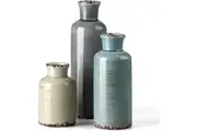 Ceramic Vases Set of 3 Crackled Finish Blue Farmhouse for Home Dcor