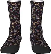 [YANYU] Flower Hummingbirds Embroidery Print Comfort Adult Socks For Men Women Athletic Long Socks Innovative Novelty Fun Socks