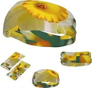 FJWSLCH Daffodil Flower Headbands for Women Men Non Slip Workout Sweatbands Adjustable Sports Hair Bands Elastic Head Bands Moisture Wicking Hairband for Running, Cycling, Yoga, Spa