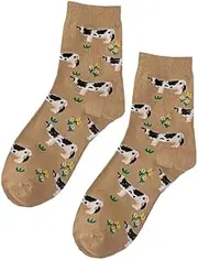 [Generic] Womens Beige Holstein Friesian Dairy Cow Socks One Size UK 3-7 EU 36-40, Beige, 3-7
