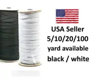 1/4" Elastic Band for DIY Face Mask 5/10/20/100 Yards BLACK WHITE 6mm String