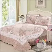 Queen Quilt Bedding Set- 3 Pieces Cotton Quilt Sets Lightweight Bedspreads Patchwork Coverlets Floral Bedding Set All Season Quilts (1 Quilt,2 Pillow Shams) (Color : Pink c, Size : 250x230cm-50x70cm