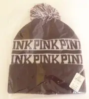 Victoria’s Secret VS Pink Pom Beanie Winter Hat Stocking Cap Toboggan Maroon NEW