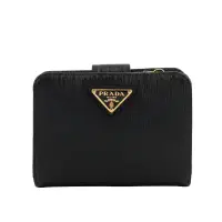 在飛比找環球Online優惠-【PRADA】三角牌Logo水波紋拉鍊釦式厚款零錢短夾(黑色