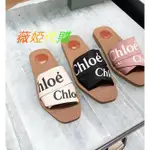 二手全新 CHLOE 蔻依 WOODY FLAT LOGO 20春夏 白色 黑色 粉色 印花帆布拖鞋 涼鞋