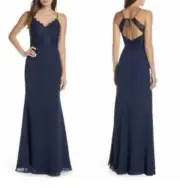 Hayley Paige Occasions Navy Chiffon A-line Gown size 10, New