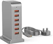 USB Charger 6 Port 50W Multi USB Tower Charging Station for iPhone 15/15 Pro/15 Pro Max/iPhone 14/14 Pro/14 Pro Max/13 Pro/13 Pro Max/Android/Samsung/iPad,etc (gray)