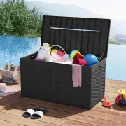 Costway380L Resin Deck Box Outdoor Waterproof Storage Bench with Lockable Lid-Black