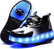 GIMKOUNN Roller Shoes Girls Sneakers USB Rechargeable 2 Wheels Shoes Roller Skates for Beginner Trainers Shoe 16 Modes LED Light Up Flash Sneaker for Unisex Kids Boys Stylish Footwear