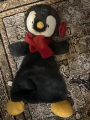 DEMDACO PENGUIN WITH SCARF PLUSH LOVEY BABY RATTLE SECURITY BLANKET