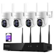Wireless Security Camera System, 4pc 2K PTZ Outdoor Security Camera, 360° Vie...