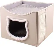 Yajuyi Multi-Pet Cat House with Modern Folding Features and Washable Design, Beige