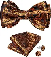 [DiBanGu] Men's Paisley Floral Silk Bow Tie Set Self-tied Bowtie and Pocket Square Cufflinks Set for Wedding Party Business