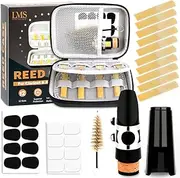 LMS Bb Clarinet Mouthpiece Kit with Case, All in One Clarinet Mouthpiece Accessories Set for Beginners, Clarinet Mouthpiece Metal Ligature 2.5 Reeds Cushions Pads Cap Brush EVA Storage Case