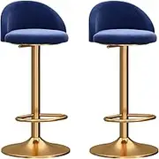Luxury Barstool Bar Stools Set of 2, Mechanical Swivel Adjustable Chair, Velvet Curved Backrest & Gold Base with Footrest, Breakfast Kitchen Barstools(Color:Blue) Decoration