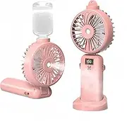 Fay Bless Hadheld Misting Fan Portable Rechargeable Personal Mister Fan, 3000mAh Battery Operated Spray Water Mist Fan with 5Speeds,LED Display,90°Foldable Cooling Fan (Pink)