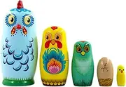 LUOZZY 5pcs Easter Wooden Nesting Dolls Cartoon Chicken Russian Nesting Doll Kids Wood Crafts Toys