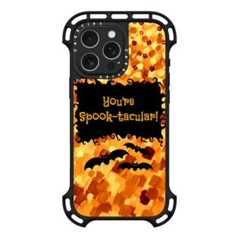 iPhone 16 Pro Max Ultra Bounce Case MagSafe Compatible YOU'RE SPOOK-TACULAR Creepy Romantic Bats Halloween Orange Black Typography Romance All Hallow's Eve Festive Trick or Treat Fine Art Painting