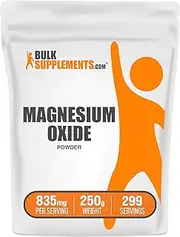 BulkSupplements.com Magnesium Oxide Powder - Magnesium Supplement, Magnesium Oxide Supplement, Magnesium Oxide 500mg - Gluten Free, 835mg (500mg of Magnesium) per Serving, 250g (8.8 oz)