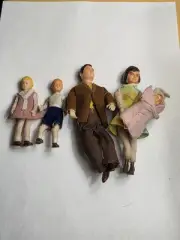 Vintage German Posable Bendable Wrapped Dollhouse Miniature Dolls Family 5 Dolls