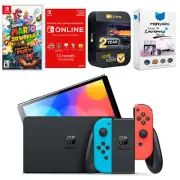 Nintendo Switch Neon Red/Blue OLED + Super Mario 3D World + NSO 1 Yr Membership