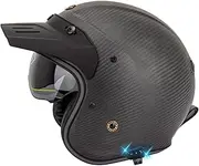 Vintage Carbon Fiber Helmet Bluetooth Motorcycle Open Helmet Built-in Visor Jet Motorcycle Helmet Removable Liner Fit Men Women Chopper Cruiser Scooter DOT/ECE Approved