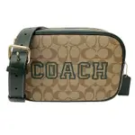 COACH 經典C LOGO寬背帶斜背/相機包(焦糖/藤綠)