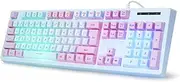 HUO JI Gaming Keyboard USB Wired with Rainbow LED Backlit, Quiet Floating Keys, Mechanical Feeling, Spill Resistant, Ergonomic for Xbox, PS Series, Desktop, Computer, PC, Blue Purple