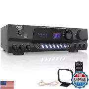 Pyle 200W Home Audio Power Amplifier - Stereo Receiver w/ AM FM Tuner, 2 Micr