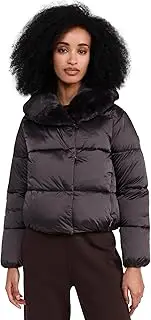 [Save The Duck] Mireille Women's Jacket Puffer Jacket - Quilted Long Sleeve Warm Winter Jacket - Lightweight Full-Zip Puffer Jacket, Brown Black, Medium, Brown Black