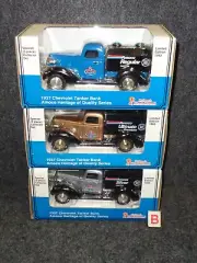 AMOCO 1937 CHEVROLET TANKER TRUCKS 3 PIECE COLLECTOR SET DIECAST COIN BANK 1993