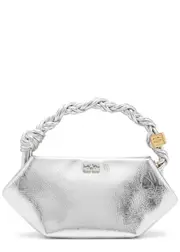 Ganni Bou Mini Metallic Leather top Handle bag - Silver ONE SIZE