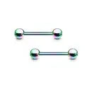 Pair 14G Rainbow Titanium Barbell Tongue Rings Nipple Bars Industrial Barbells