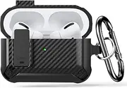 [Lopnord] Case for Airpods Pro 2 Case Cover with Lock Lid, Shockproof Cover Compatible with Airpod Pro 2nd Generation 2023/2022/1st 2019 Case with Keychain for Men Women (Black Carbon Fiber)