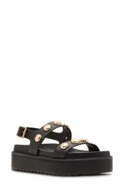 Steve Madden Bia Slingback Platform Sandal in Black Leather at Nordstrom, Size 6