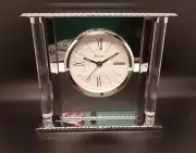 Bulova Pearl Dial Silver Clock B2454 Solid Metal Case with Octagon Post EUC