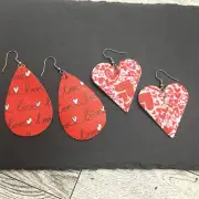 4 PC 3" Teardrop Double-Sided Love/Heart Leather Earring Set New Free Ship 3346