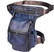 Genuine Leather Men's Design Casual Messenger Shoulder Sling Bag Fashion Multifunctional Belt Bag Drop Leg Bag Bag(Deep Blue)