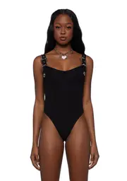 [Sugar Thrillz] Too Smitten Ribbed Bodysuit - Black