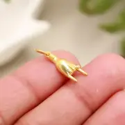 18K Solid Gold Italian Good Luck Mano Cornuto Hand Charm for Necklace