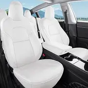 Tesla Model 3 Car Seat Covers Nappa Leather Car Interior Seat Airbag Compatible Cushion Cover Full Set Custom Fit 2023 2022 2021 2020 2019 2018, Nappa White, TS3010WT-NP