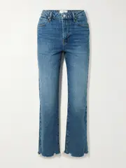 [FRAME] FRAME - The Ruler Crop Frayed High-rise Slim-leg Jeans - Dark denim - 29 29 Blue