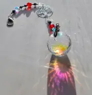 Tree of life12" Crystal suncatcher 40mmAB red and crystal beads and silver clasp